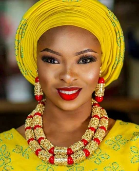 

3 Layers Red Coral Jewelry Sets for Women Fantastic Red and Gold Nigerian Wedding Gift Coral Bead Necklace Jewelry Set GA513-2
