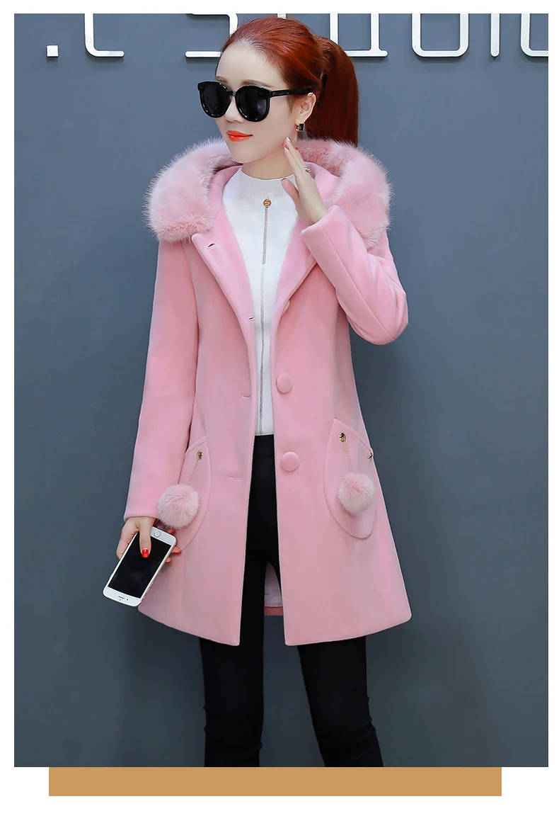Женская одежда средней длины, Новая Стильная осенне-зимняя одежда, модное утепленное платье, зимнее маленькое шерстяное пальто