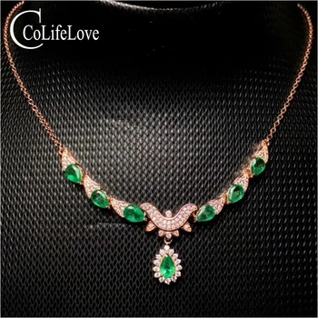 

Elegant natural emerald necklace for wedding 7 pieces pear cut emerald silver necklace 925 silver emerald wedding jewelry