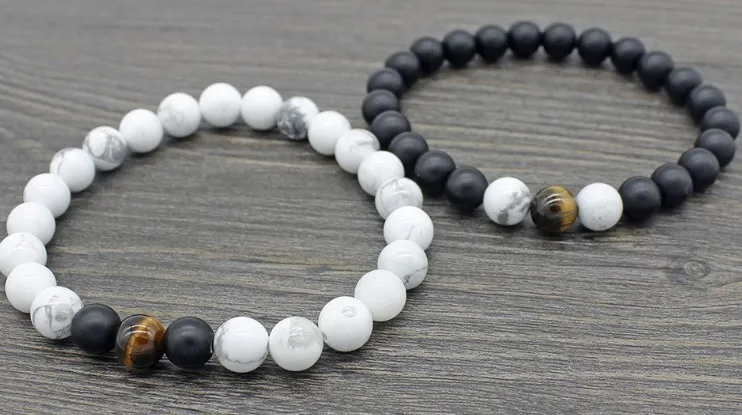 8mm yj323 adjusted Black Frosted agate stone bead white Howlite Bracelet Reiki Buddha Prayer Yoga Charm Braided Bangles | Украшения и