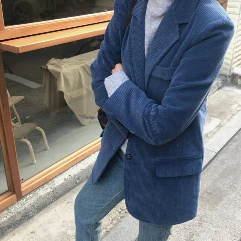 

Hong Kong style retro corduroy suit female casual thickening suit jacket wild straight paragraph corduroy small suit