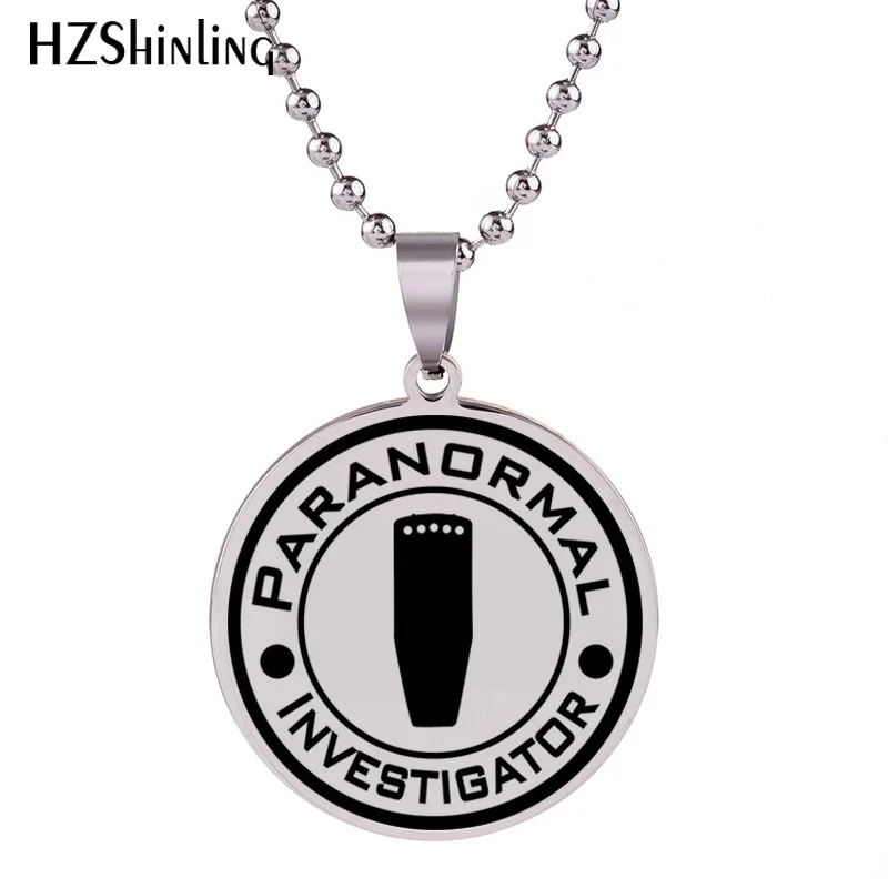 

2018 New Paranormal Investigator Pendant Silver Round Stainless Steel Necklace Hand Craft Jewelry Art Ball Chain HZ7