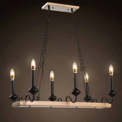 American Country Retro Iron Pendant Lamp Wood Decoration Candle Shape Dining Light Living Room Free Shipping | Лампы и освещение