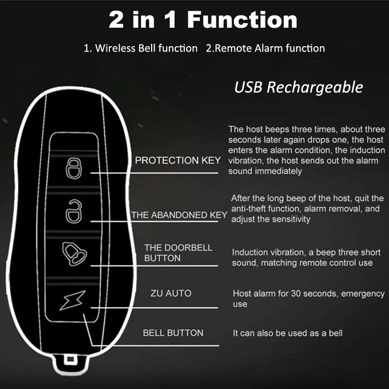 Usb Rechargeable Wireless Anti-Theft Vibration Motorcycle Bike Bicycle Security Lock Alarm With Remote Control