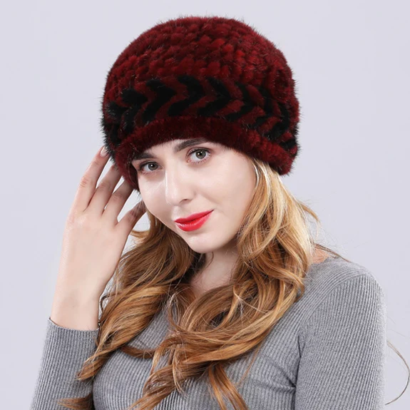 Hot Sale Lady Real Mink Fur Hat Women Winter Knitted Mink Fur Beanies Cap Brand Fashion Thick Female Mink Fur Caps - Цвет: Color 1