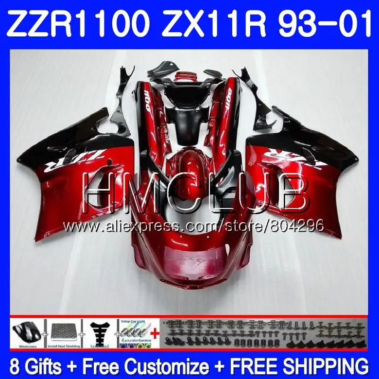 

Kit For KAWASAKI NINJA ZX11 ZX-11R 93 01 Dark red ZX11R 93 94 95 96 97 0HM.6 ZZR1100 ZX 11R 1993 1994 1995 1996 1997 Fairing