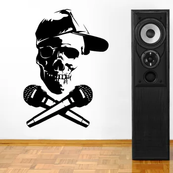 

Personality skull microphone vinyl stickers movable mural art of creative home living room wall stickers room decor F-132