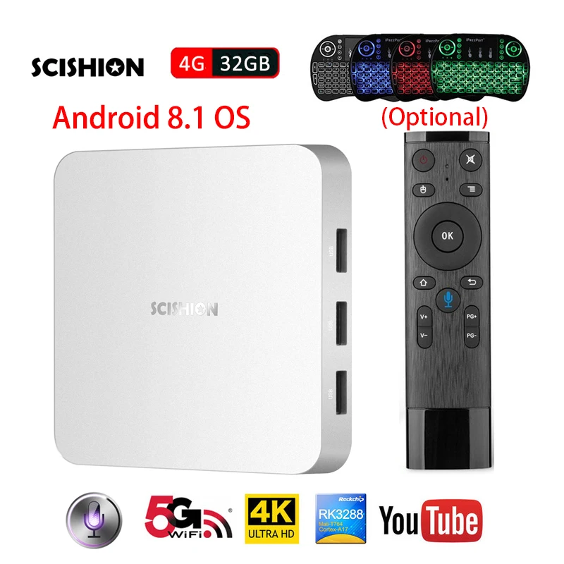 SCISHION AI ONE Android 8.1 TV Box with Voice Control smart TV RK3328 Quad Core 4GB RAM 32GB ROM 2.4G WiFi Bluetooth Set-top Box цена SCISHION AI ONE Android 8.1 TV Box with Voice Control smart TV RK3328 Quad Core 4GB RAM 32GB ROM 2.4G WiFi Bluetooth Set-top Box цены онлайн