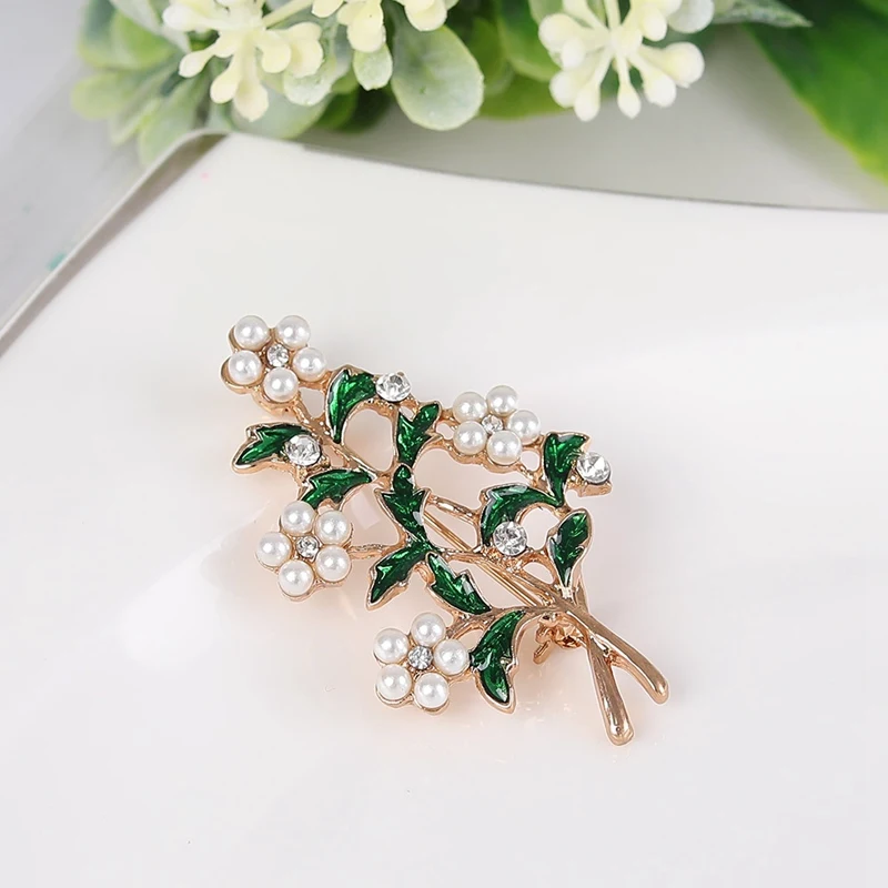 Pearl alloy pearl leaf brooches Trendy Alloy Enamel White Floral Leaf ...