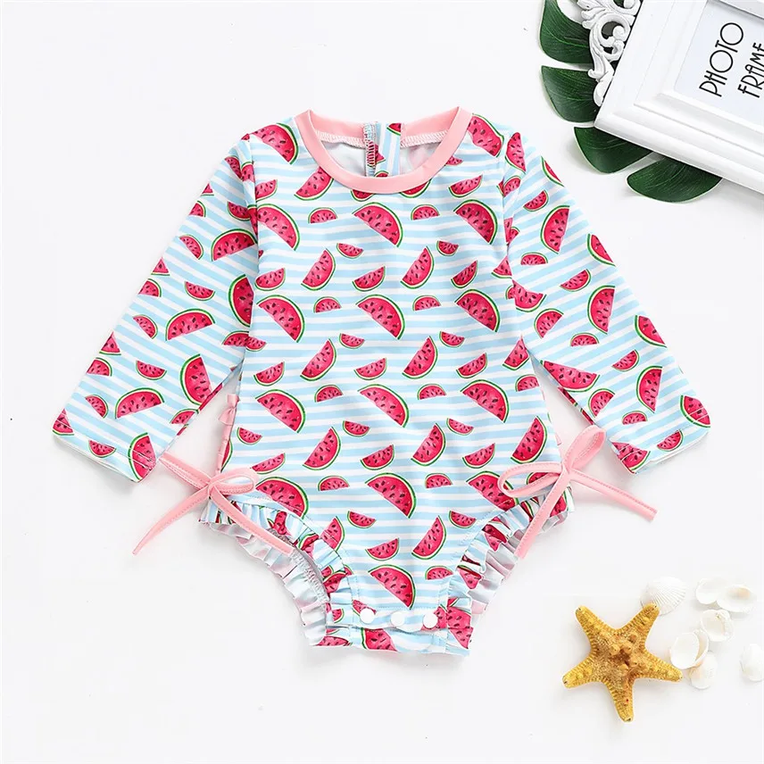 

YANGMAILE Children Kids Girls Long Sleeve Bikini Beach Flower Print One Piece Swimsuit banadores bebe Y*