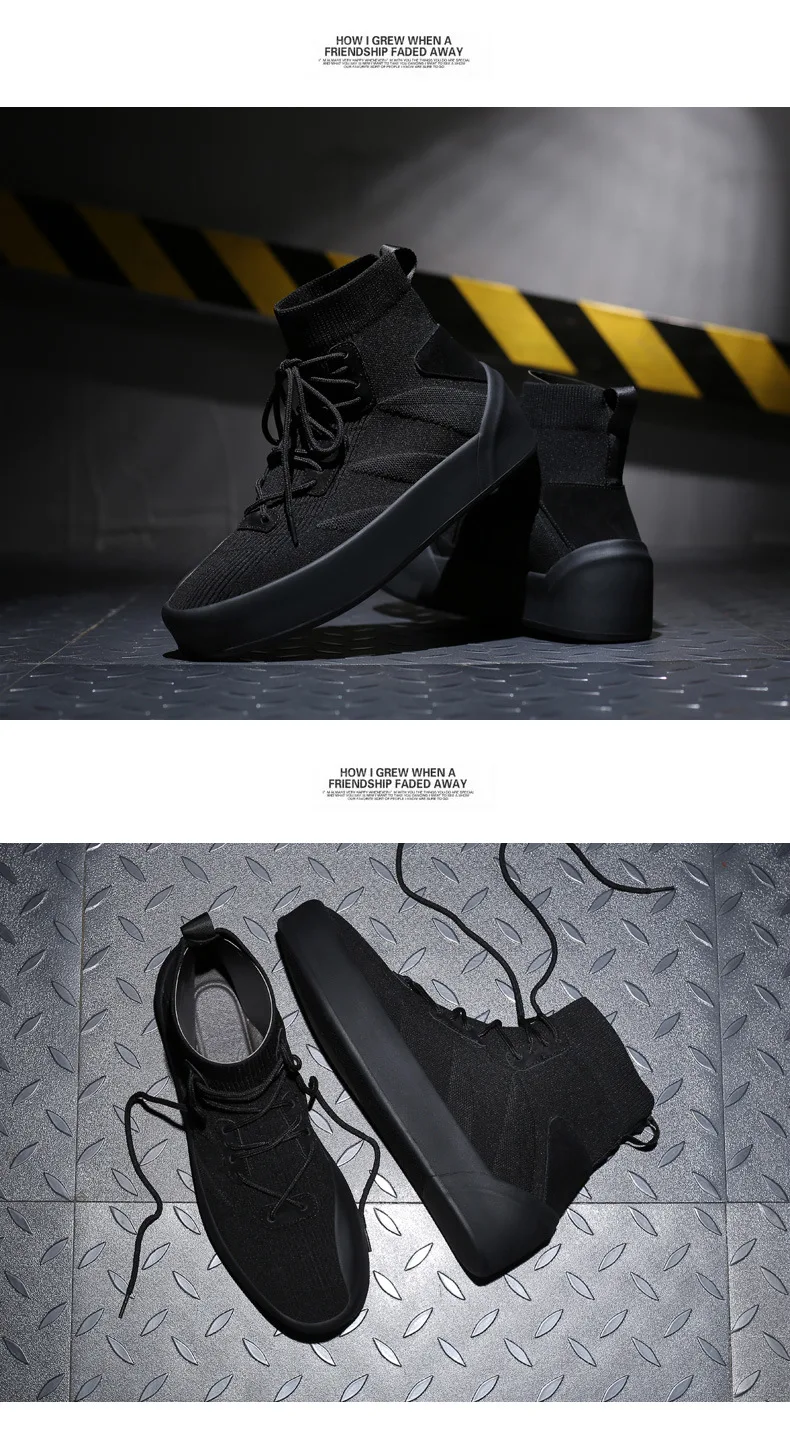 Высокие кроссовки; мужская Трикотажная дышащая обувь; модные эластичные черные/белые туфли; повседневная обувь; tenis masculino