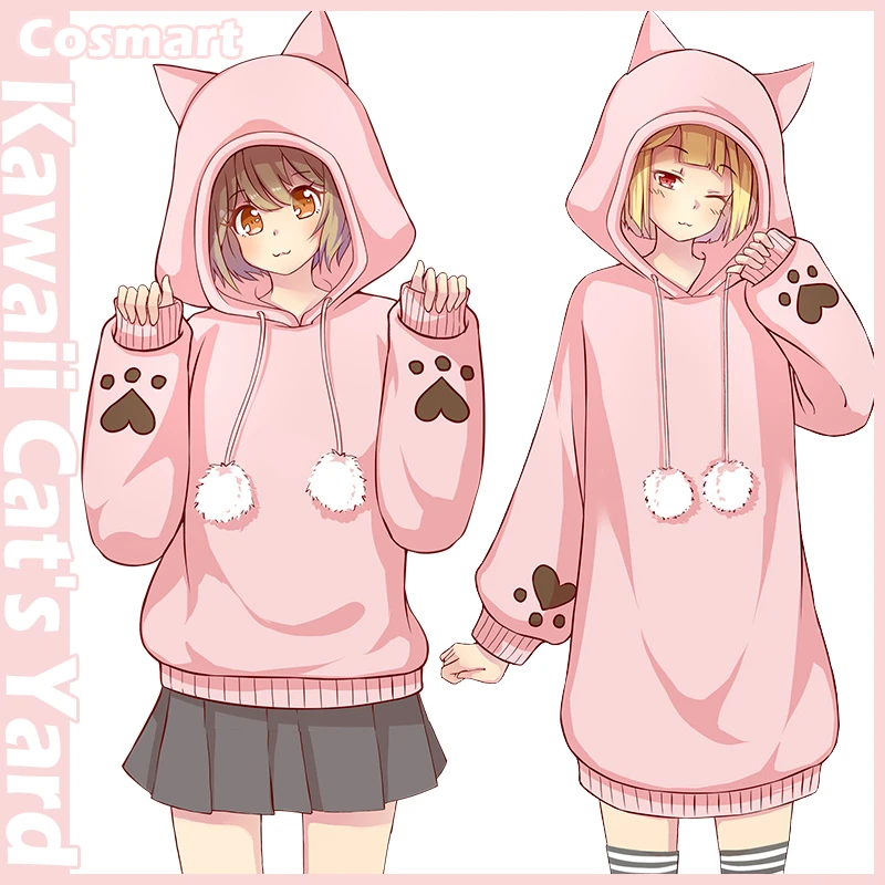 con capucha de gato de Anime, suéter de lana de algodón con orejas de gato Kawaii, 2 versiones, nuevo, invierno, 2018| | - AliExpress