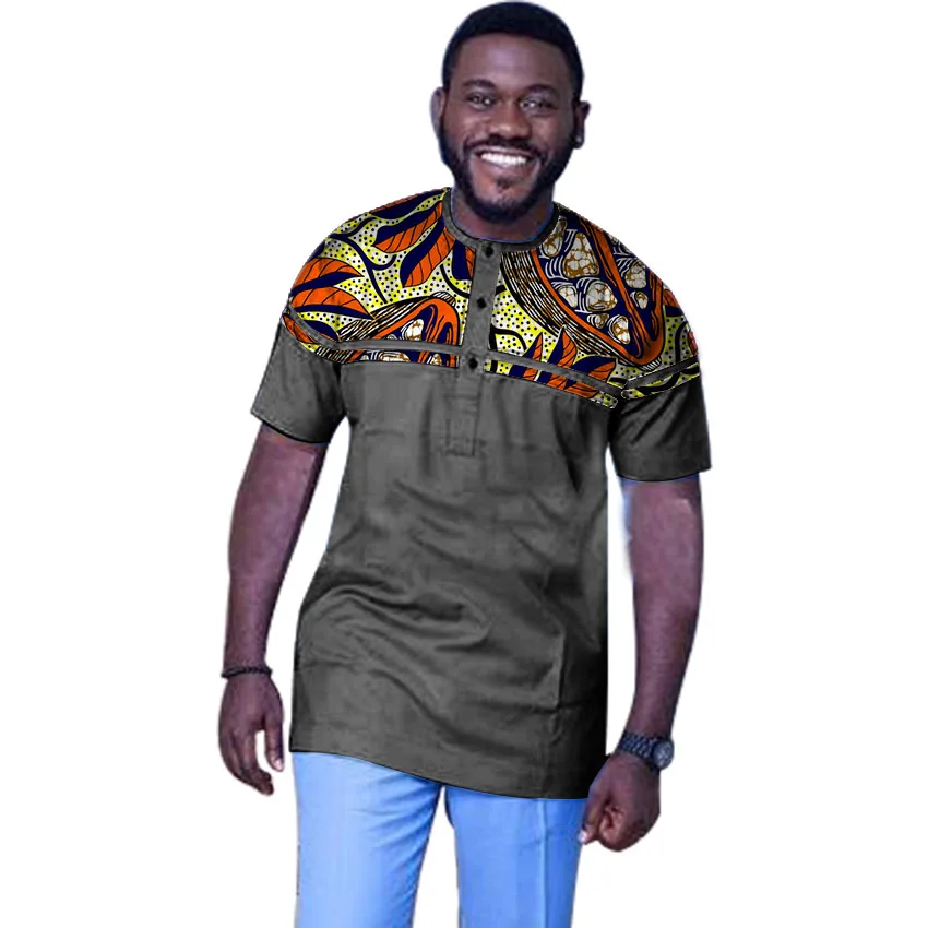 African shirt men short sleeve tops Patchwork summer dashiki print ...