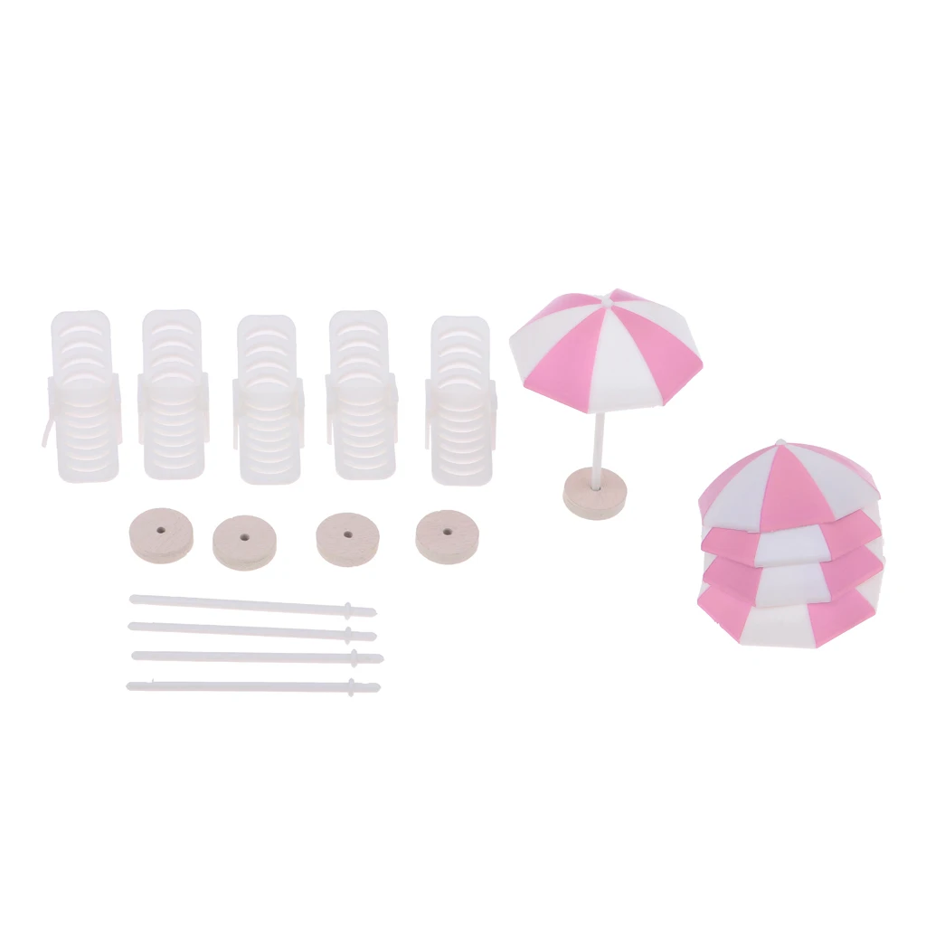 5 Set Miniature Deck Chair Beach Umbrella Dollhouse Colorful Scenes Decor / Photography Props 1/12 Fairy Garden Decor