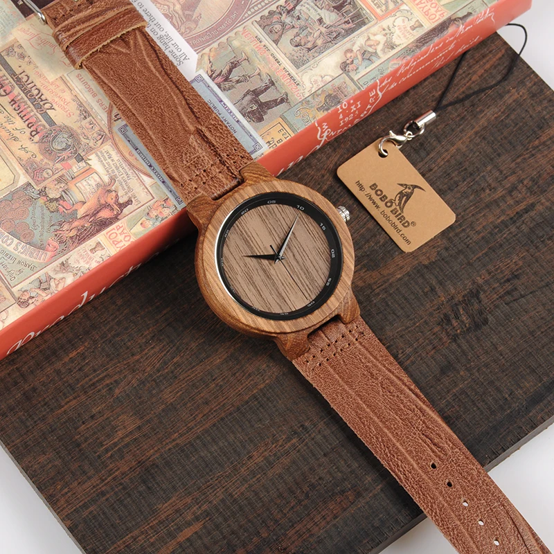 BOBO BIRD Mens Bamboo Wooden Sport Quartz Watches with Leather Band in Gift Box relojes hombre custom logo