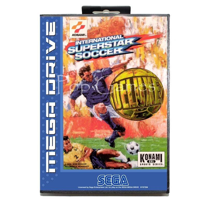 

International Super Star Soccer Deluxe with Box for 16 bit Sega MD Game Card for Mega Drive for Genesis Video Console