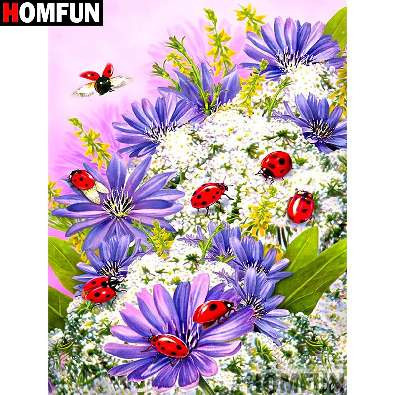 

HOMFUN Full Square/Round Drill 5D DIY Diamond Painting "Ladybug flower" 3D Diamond Embroidery Cross Stitch Home Decor A21350