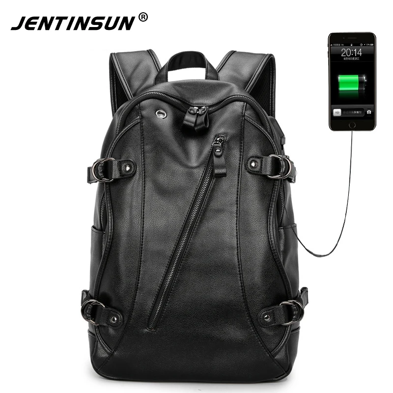 

External USB Charge Computer Backpack Soft PU Leather Men's Fashion Shoulder Bag School Backpack Bags for Teenager Mochila Male