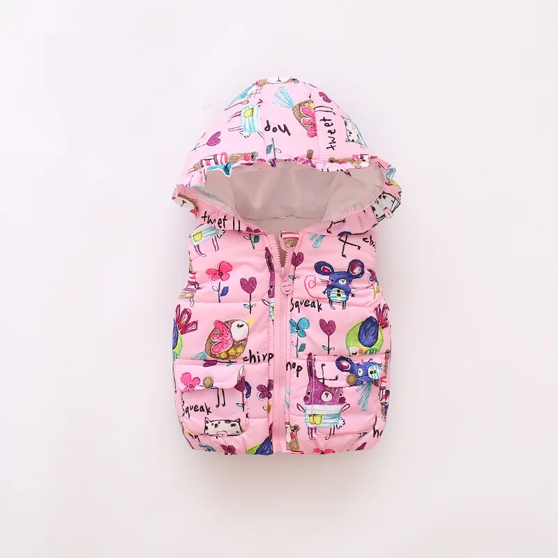 BibiCola/осенне-зимний жилет для маленьких девочек пуховые топы с рисунком для маленьких девочек; теплый плотный жилет модная верхняя одежда для девочек - Цвет: pink