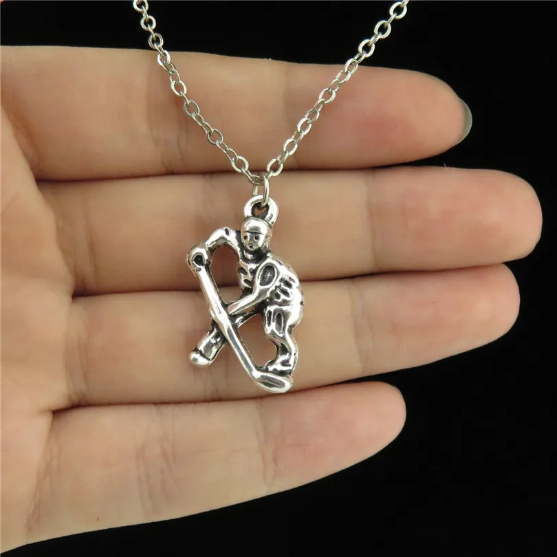 

GLOWCAT Q16A79 Silver Alloy Women Girl Jewelry Hockey Player Charm New Ice Pendant Short Chain Collar Necklace 18"