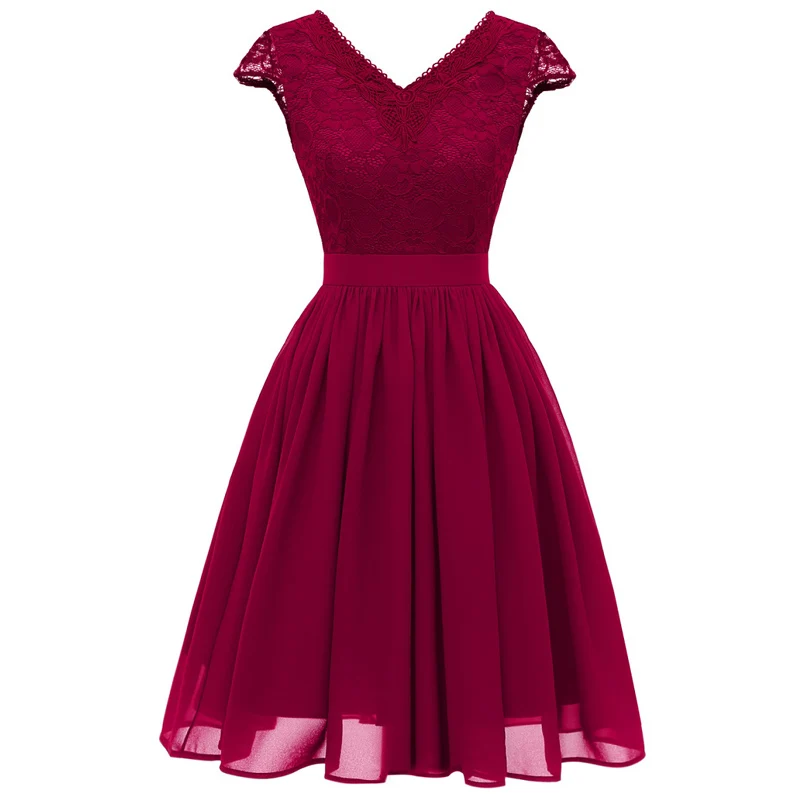 Банкетные платья, дизайн, элегантное платье подружки невесты, шифоновое платье для выпускного вечера, v-образный вырез, шифоновое длинное свадебное платье - Цвет: red