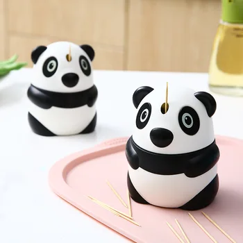 

Lovely Automatic Toothpick Holder Fashion Small Portable Panda Shaped Creative Hand Pressed Table Plastic Toothpick Storage Box