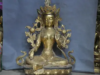 

32" Tibet Buddhism Gilt Bronze Green Tara Kwan-Yin Bodhisattva Buddha Statue