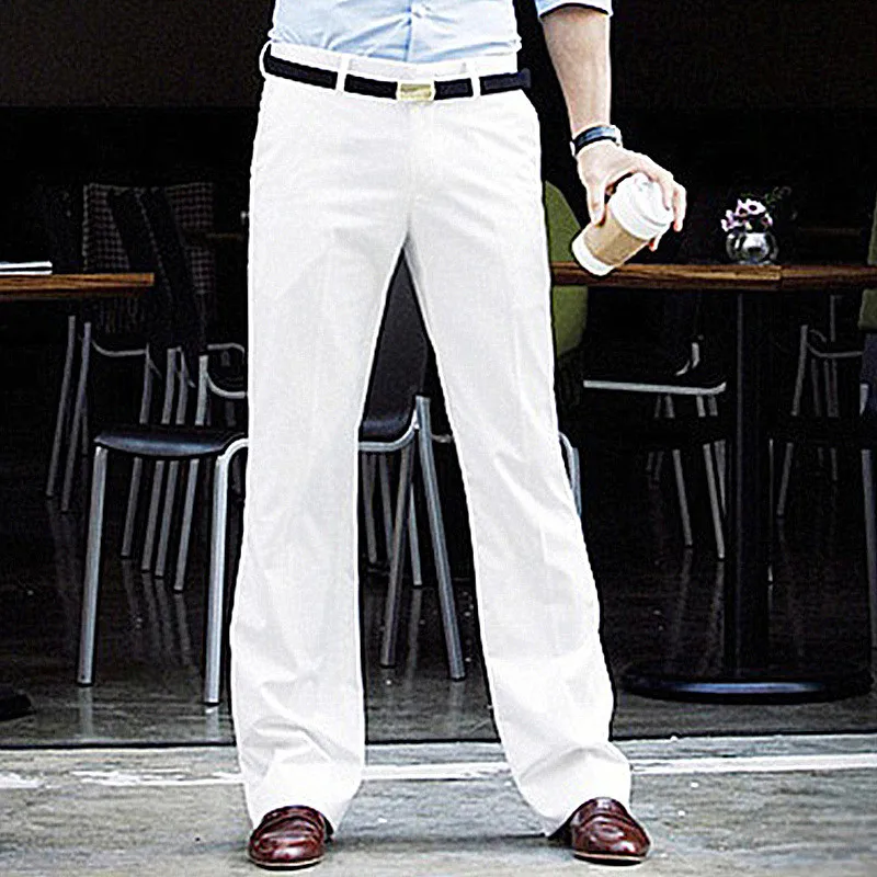 2019 New Men's Flared Trousers Formal Pants Bell Bottom Pant Dance White Suit Pants Size 28 29 30 31 32 33 34 36 37