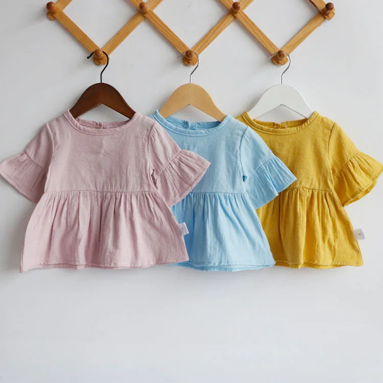 Весенне-летние блузки для девочек с рукавами-крылышками, топы, хлопковые Повседневные детские рубашки для девочек, одежда для детей, рубашки, платье