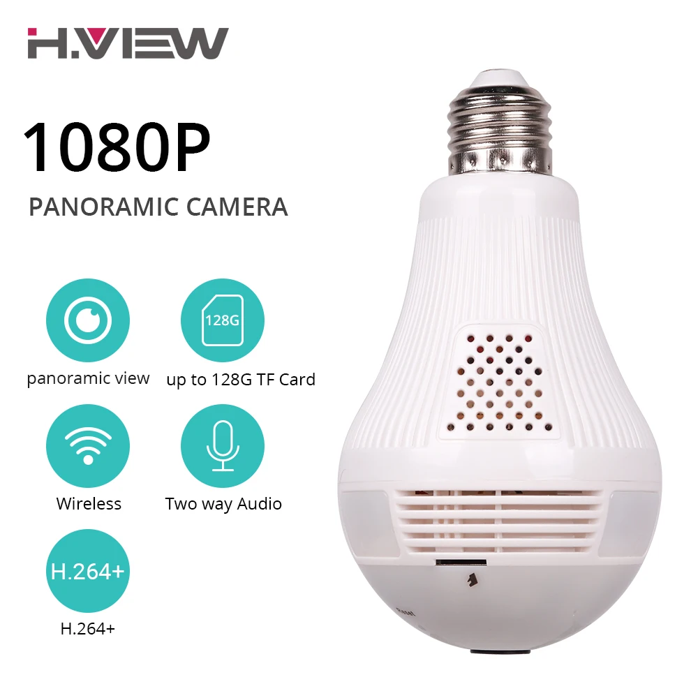 

H.VIEW 1080P 360 Camera Panoramic Camera Camara Wifi 1080p 360 Cameras Bulb Camara Wifi CCTV Cameras for Android iPhone