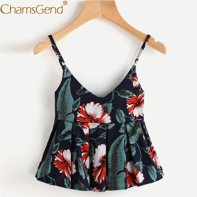 

Newly Design Women Summer Floral Print High Waist Loose Camis For Beach Traveling Crop Top 80403