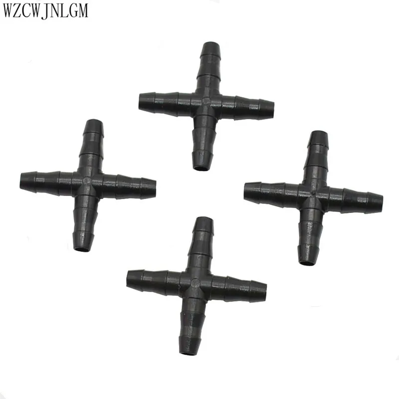 Garden Irrigation 4 / 7mm Cross Straight Hose Fittings Four Way Cross
