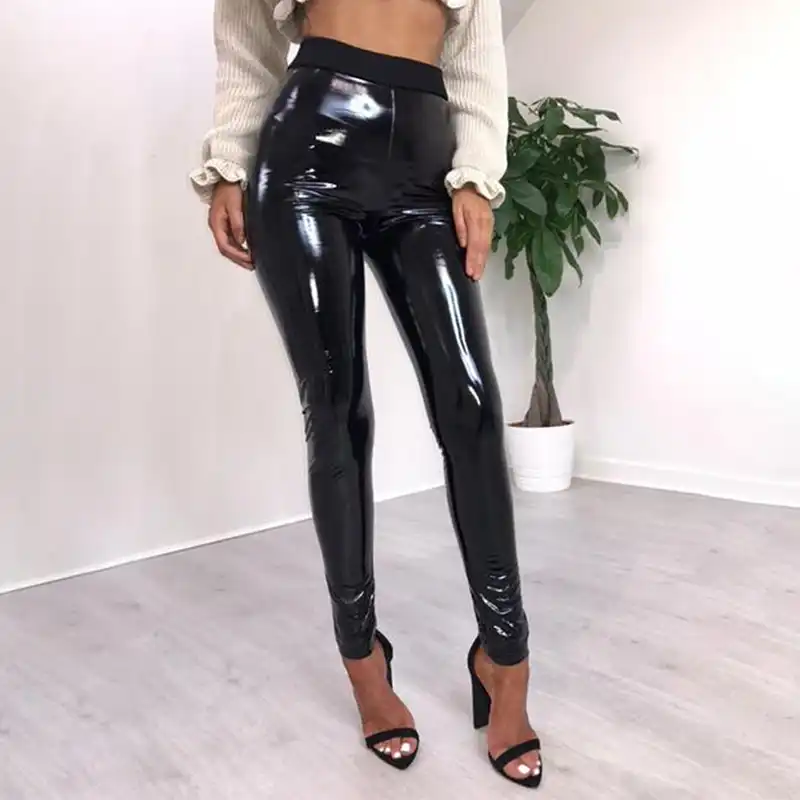 tight leather look trousers