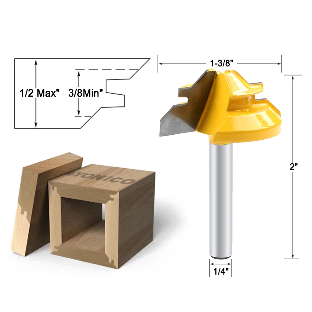 1 шт. 45 градусов замок, маршрутизатор бит 1/4 дюйма хвостовика Деревообработка tenon Измельчители Инструмент бурения фрезерные дерево карбид сплав