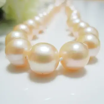 

Women Gift word 925 Sterling real Light gold 11-12mm round natural freshwater pearl necklace, unique color, super mail, a