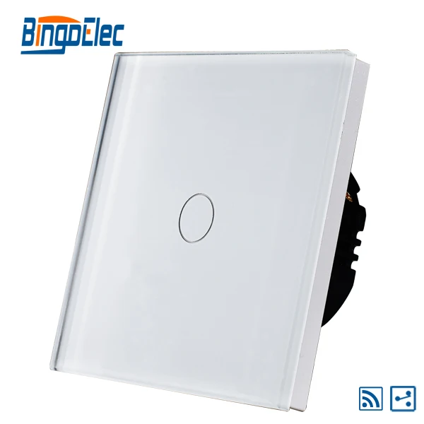 EU UK 1gang 2way wireless remote light switch white glass panel AC110 240V Hot Sale