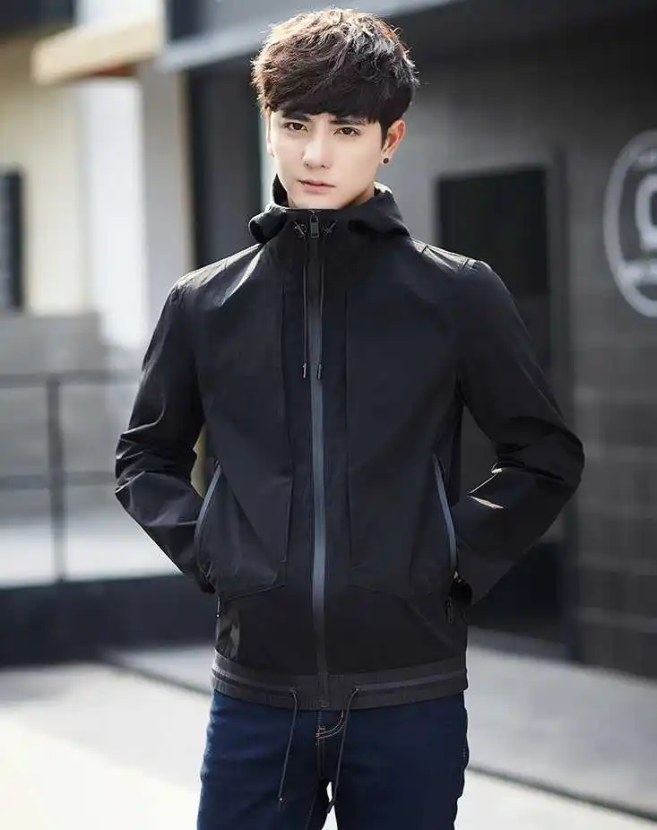 Модный популярный бренд Весна Осень мужские высокого качества PU сплайсированные Пиджаки мужские повседневные приталенные с шапкой корейский стиль подходящая куртка
