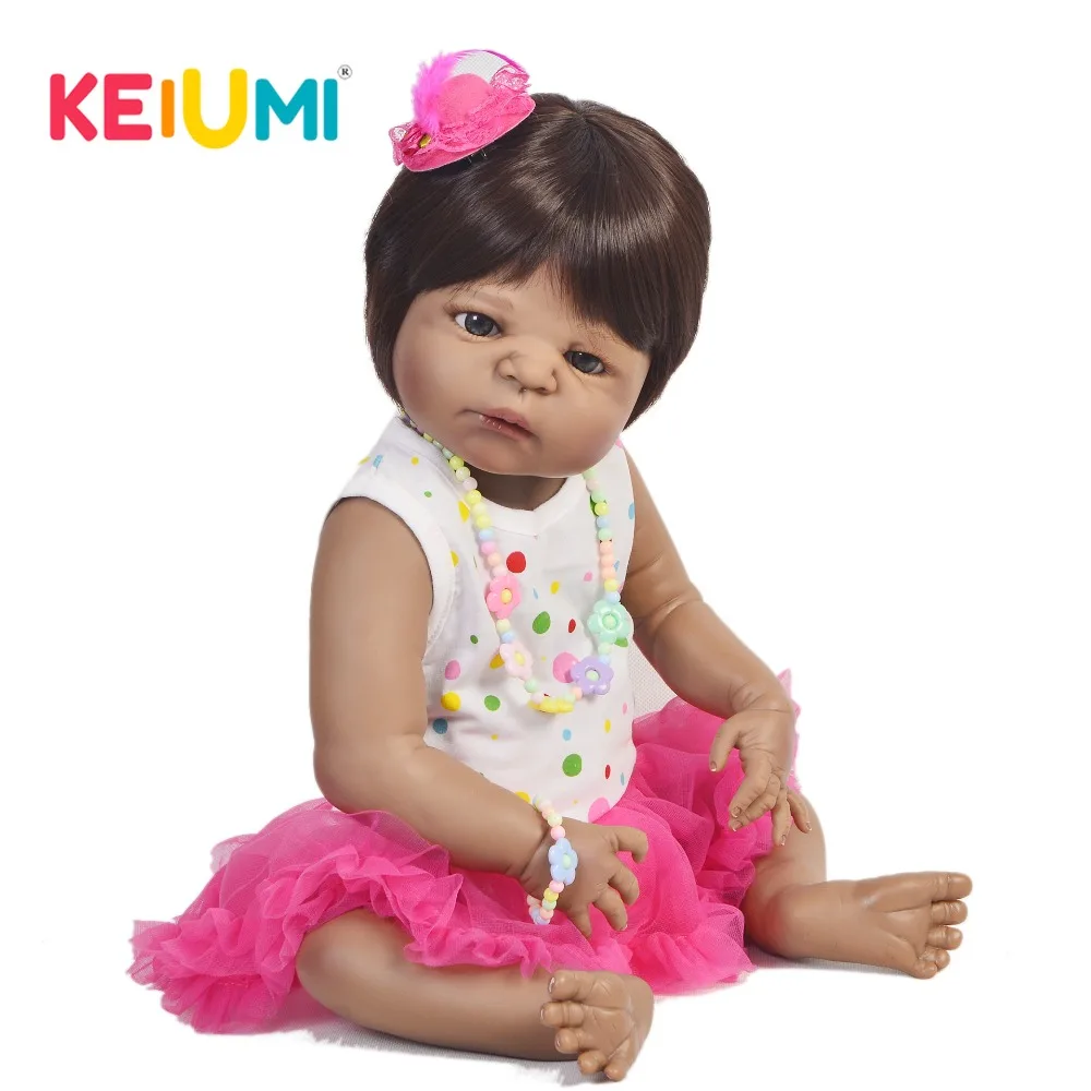 

KEIUMI Truly Like 23 Inch Reborn Alive Doll 57 cm Full Body Vinyl Lifelike Black Skin Girl Baby Doll Toy For Kids Christmas Gift