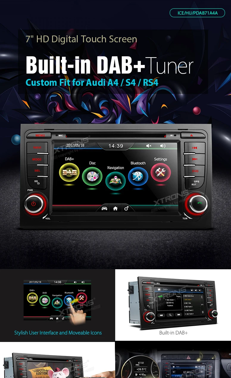 Perfect 7" Special Car DVD for Audi A4 2000-2008 & Audi S4 2003-2008 & Audi RS4 2002-2008 with Built-in Vehicle Standard DAB+ Module 0