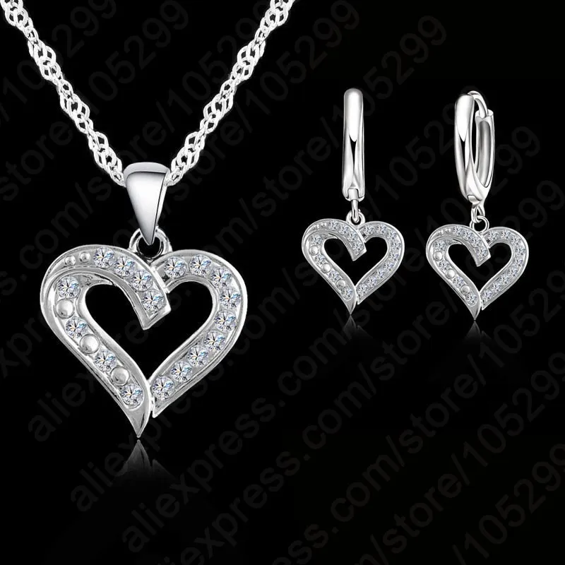 

Elegant Sweet Heart 925 Sterling Silver Color Cubic Zirconia Pendants Necklace+Earring Jewelry Set For Women Wedding Jewelry