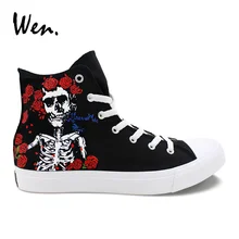 Wen Design Custom Hand Painted Shoes Grateful Dead Skull Men Casual Canvas Sneaker Black High Top Women Vulcanized Plimsolls Wen Design Custom Hand Painted Shoes Grateful Dead Skull Men Casual Canvas Sneaker Black High Top Women Vulcanized Plimsolls