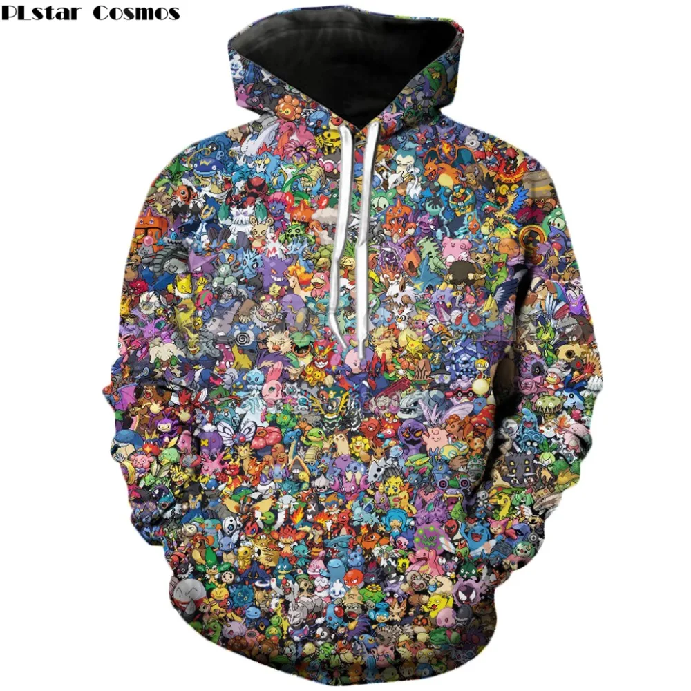 PLstar Cosmos Harajuku style Men hoodies 90s Cartoon Pokemon collage 3d ...