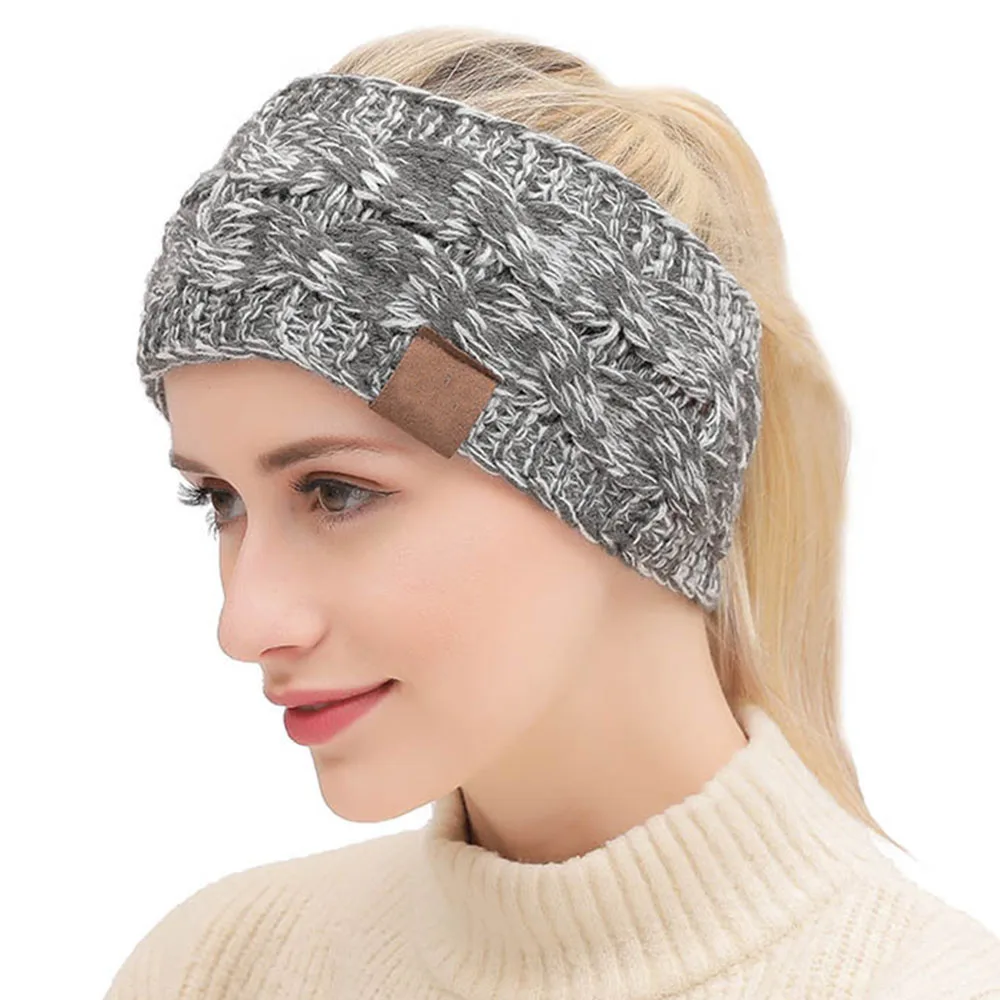 

2019 Solid Color Knitted Crochet Twist Women Headband Winter Ear Warmer Elastic Hair Band for Women's Wide Hair Accessories