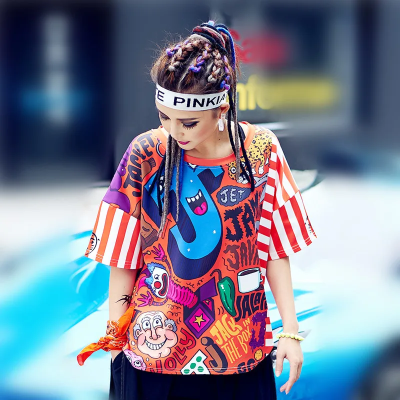 

jus.be.never women red graphic tees harajuku korean kawaii white fringe T shirt cartoon letter printed girls summer plus tops