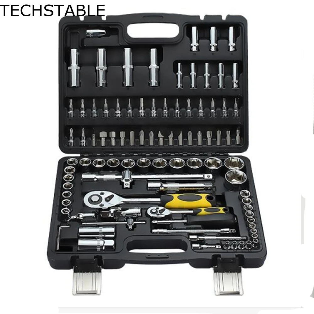 

TECHSTABLE 94pcs Auto Repair Tool Set Car care combination ratchet wrench manual set of automotive hardware tools