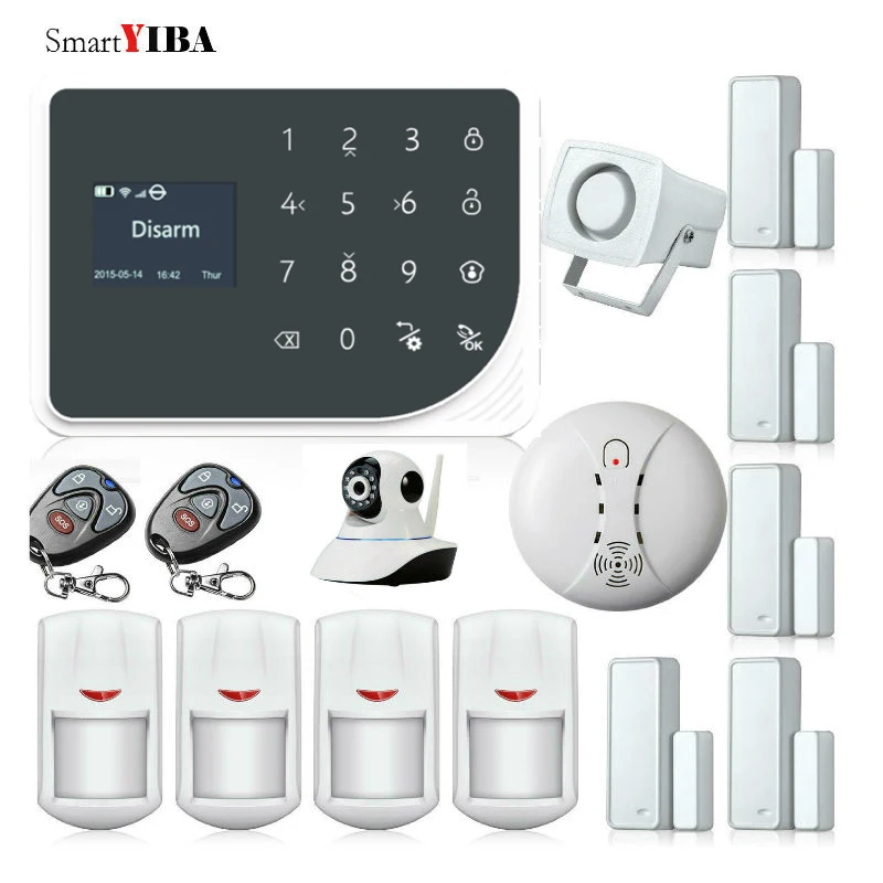 SmartYIBA Wifi Burglar Alarm System GSM Security Home Smart Alarm System App Control Video IP Camera Smoke Fire Sensor Detector SmartYIBA Wifi Burglar Alarm System GSM Security Home Smart Alarm System App Control Video IP Camera Smoke Fire Sensor Detector