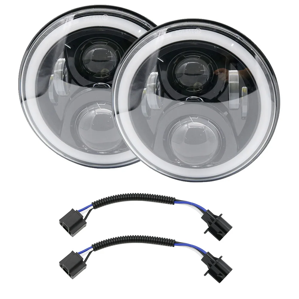 7 inch Round Motorcycle LED Headlight DRL with white Halo Angel Eyes H4 Motorcycle Headlight LED For Chopper Motorcycle