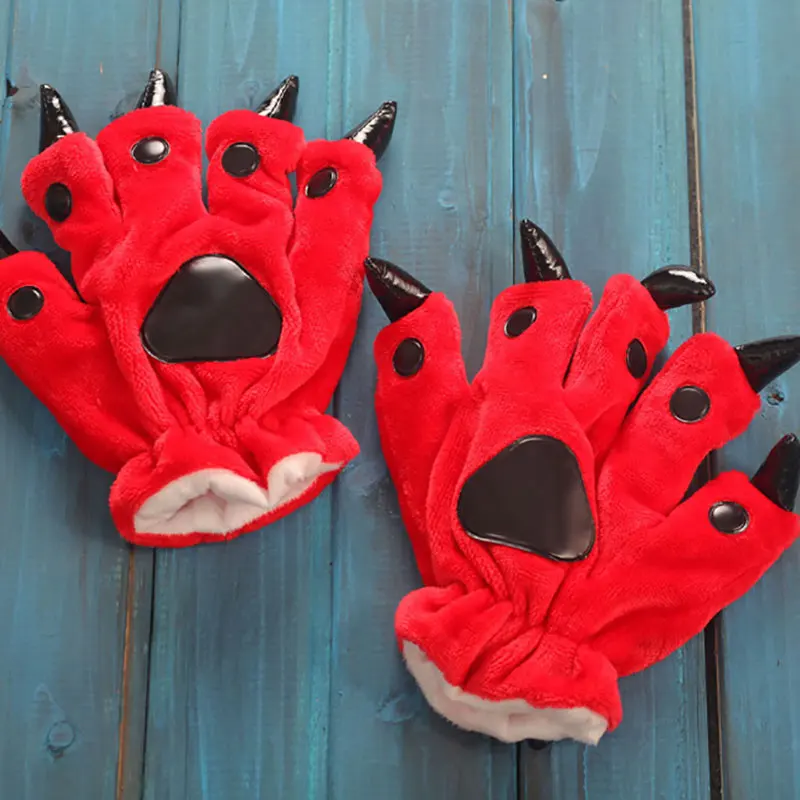 

Animal Gloves Cartoon Dinosaur Bear Claw Winter Funny Cute Warm Soft Paw Kigurumi Onesie Festival Party Women Men Adult Finger