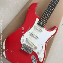 Все искусственные relic red ST электрогитара, 1964 состаренная релическая ST гитара, SSS