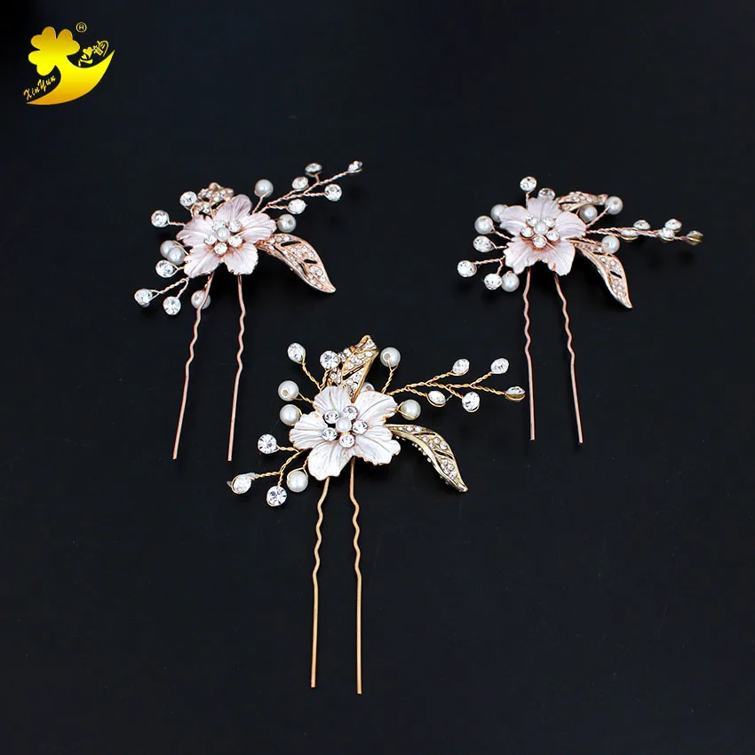 

Xinyun Korean Of Handmade Pearl Hair Fork U-Shaped Frosted Flower Hairpin Bridal Wedding Hair Stick Accessories Women Hair Pins